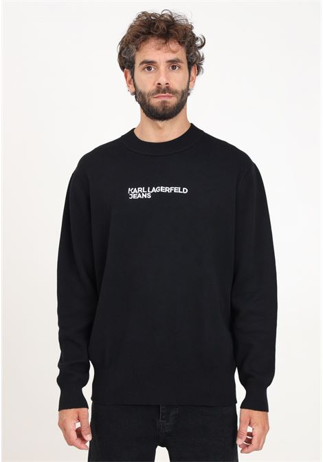 Black crew-neck sweater for men with logo embroidery KARL LAGERFELD | KL241D2000J101